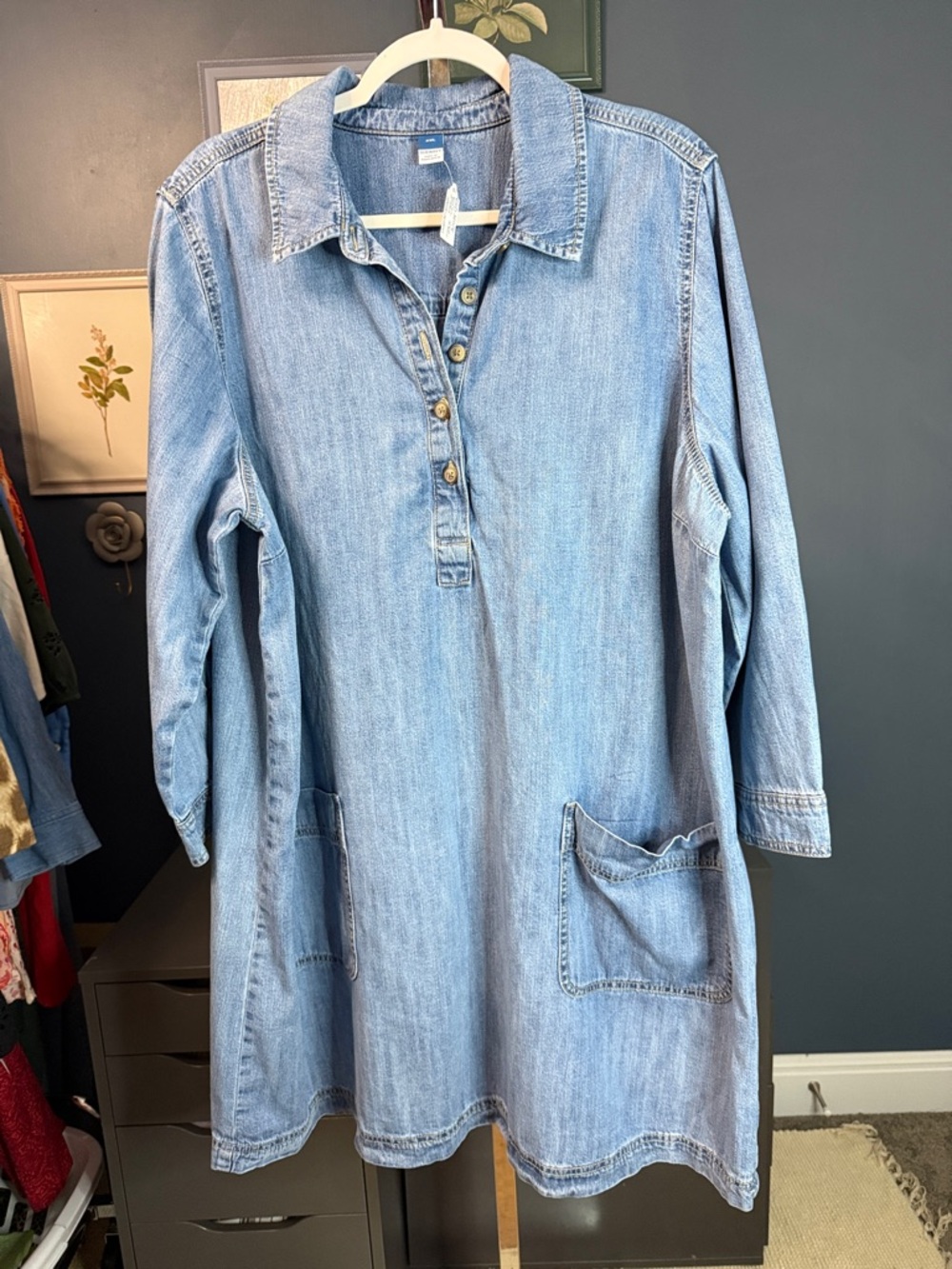 Old Navy Light Blue Denim Long-Sleeve Shirt Dress